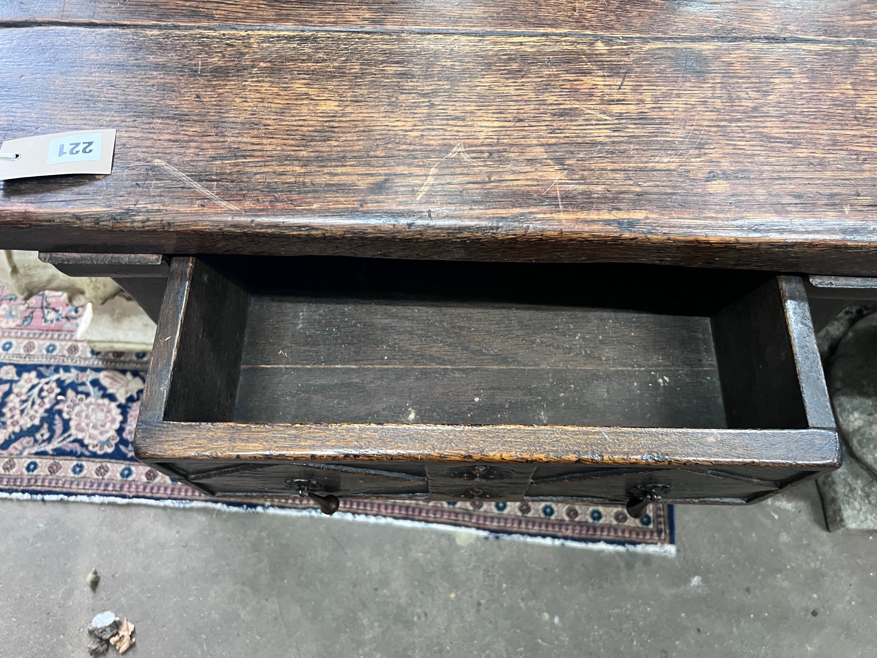 A 17th century style oak side table, width 76cm, height 66cm *Please note the sale commences at 9am.
